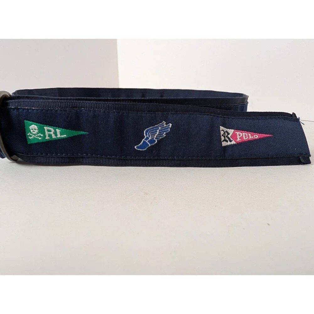 Baby Boy RALPH LAUREN Navy Blue Pennant Pirate Flag D Ring Canvas Belt 12 Month